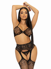 3 Pc Rhinestone Bra Top Garter Belt and G-String Lingerie Set Lingerie Sets